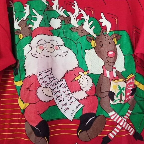 Vintage Christmas Santa and Reindeer  Shirt  Single Stitch - OS - Picture 4 of 10